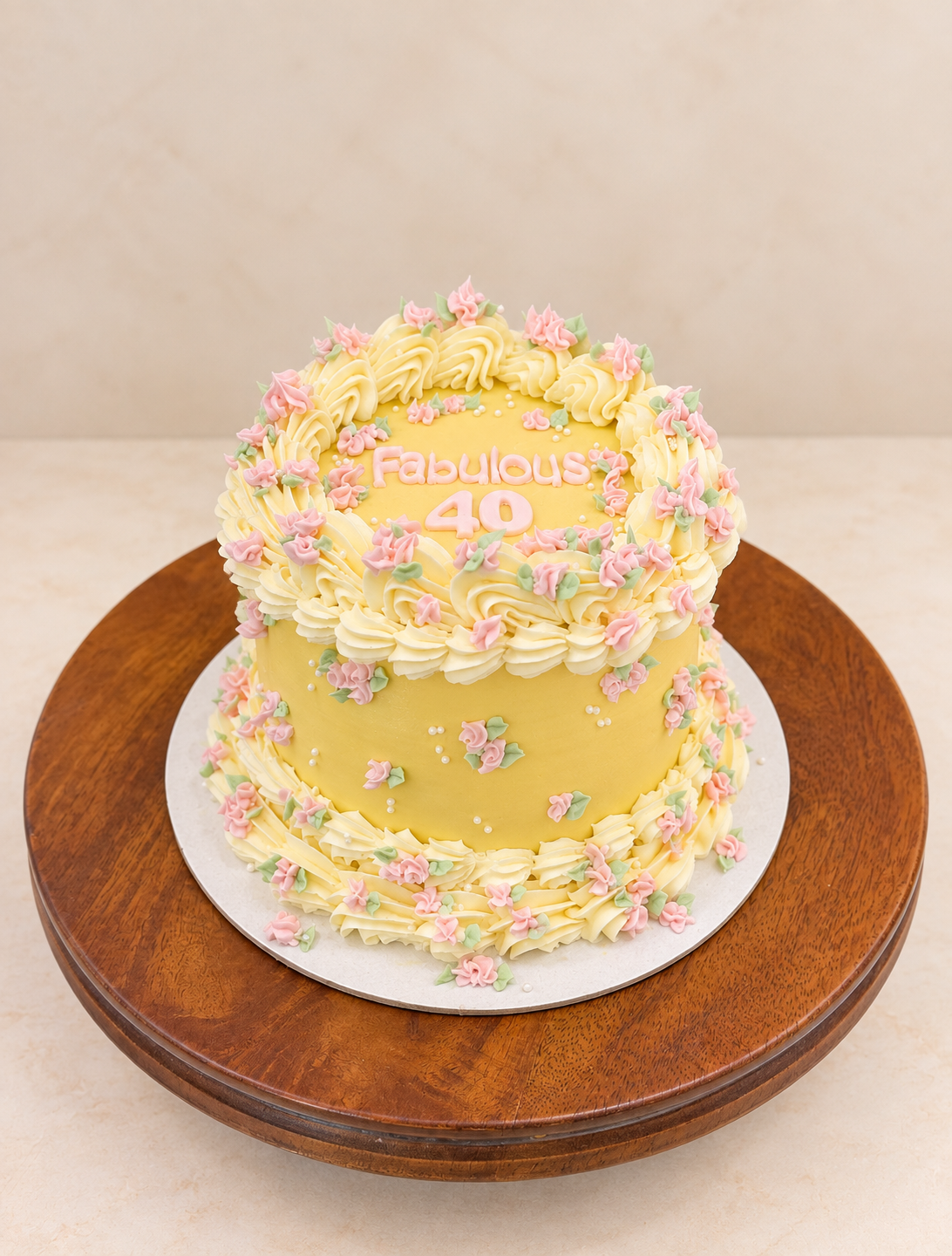 Yellow Floral 40th Birthday Cake