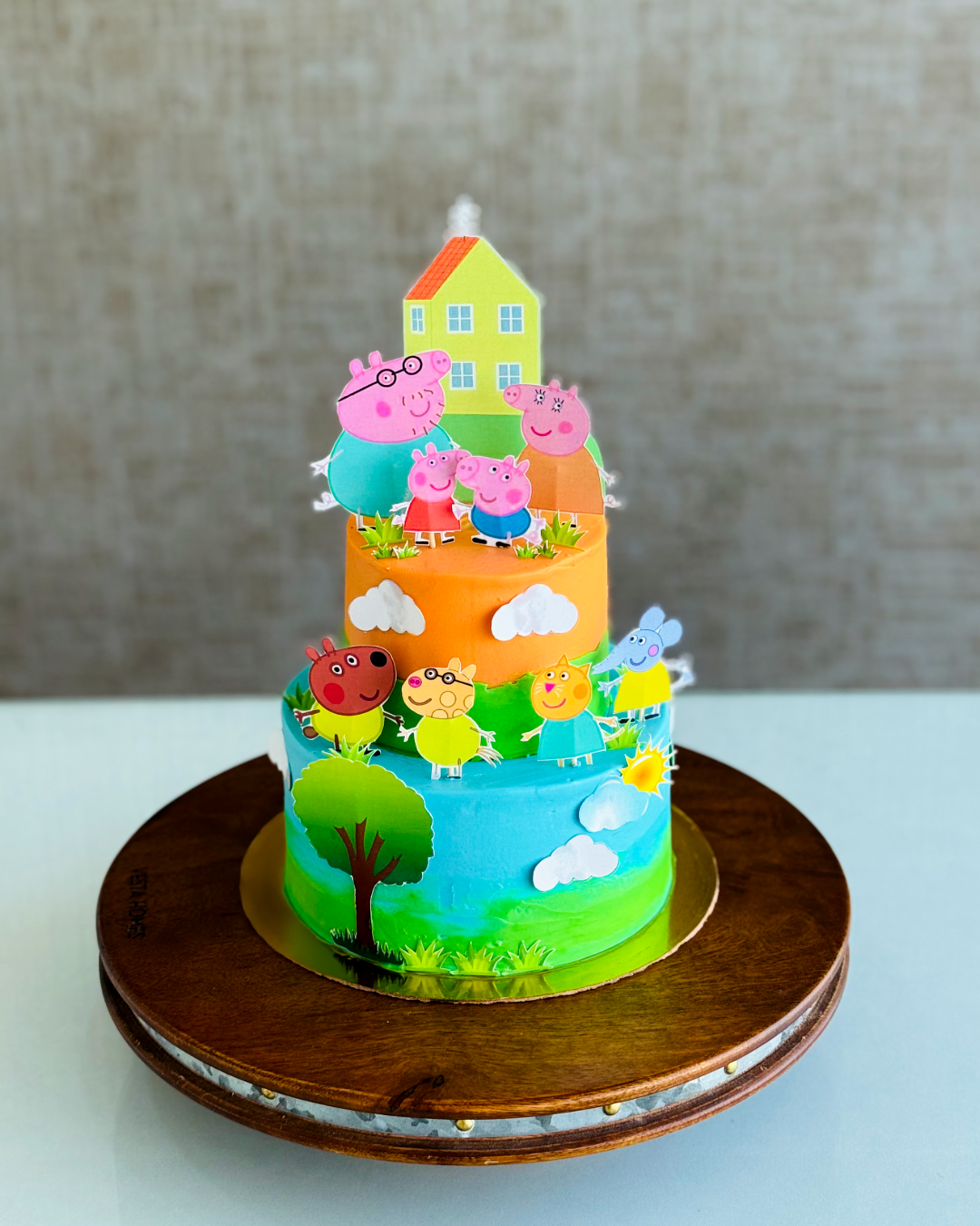 Peppa Pig Theme Cake (2 Tier Kids Birthday Cake)