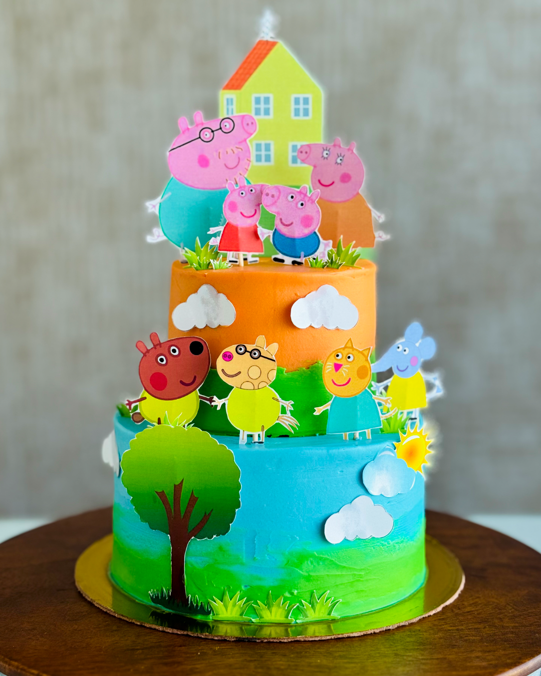 Peppa Pig Theme Cake (2 Tier Kids Birthday Cake) thumbnail 2