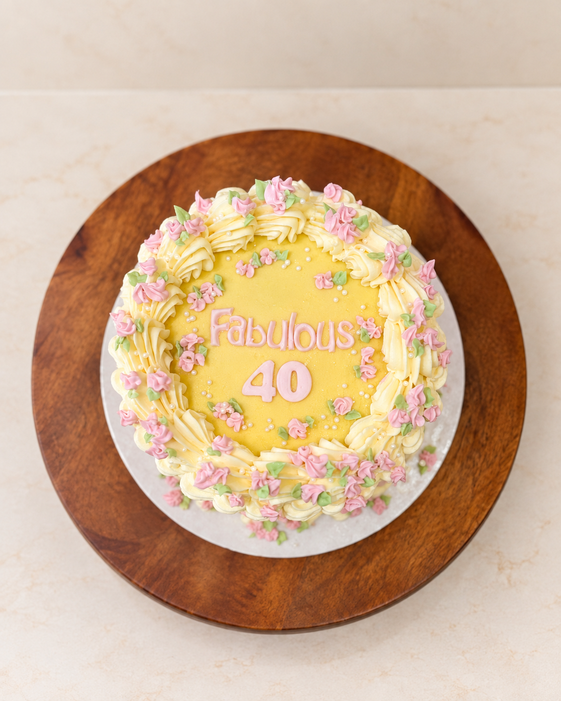 Yellow Floral 40th Birthday Cake thumbnail 2