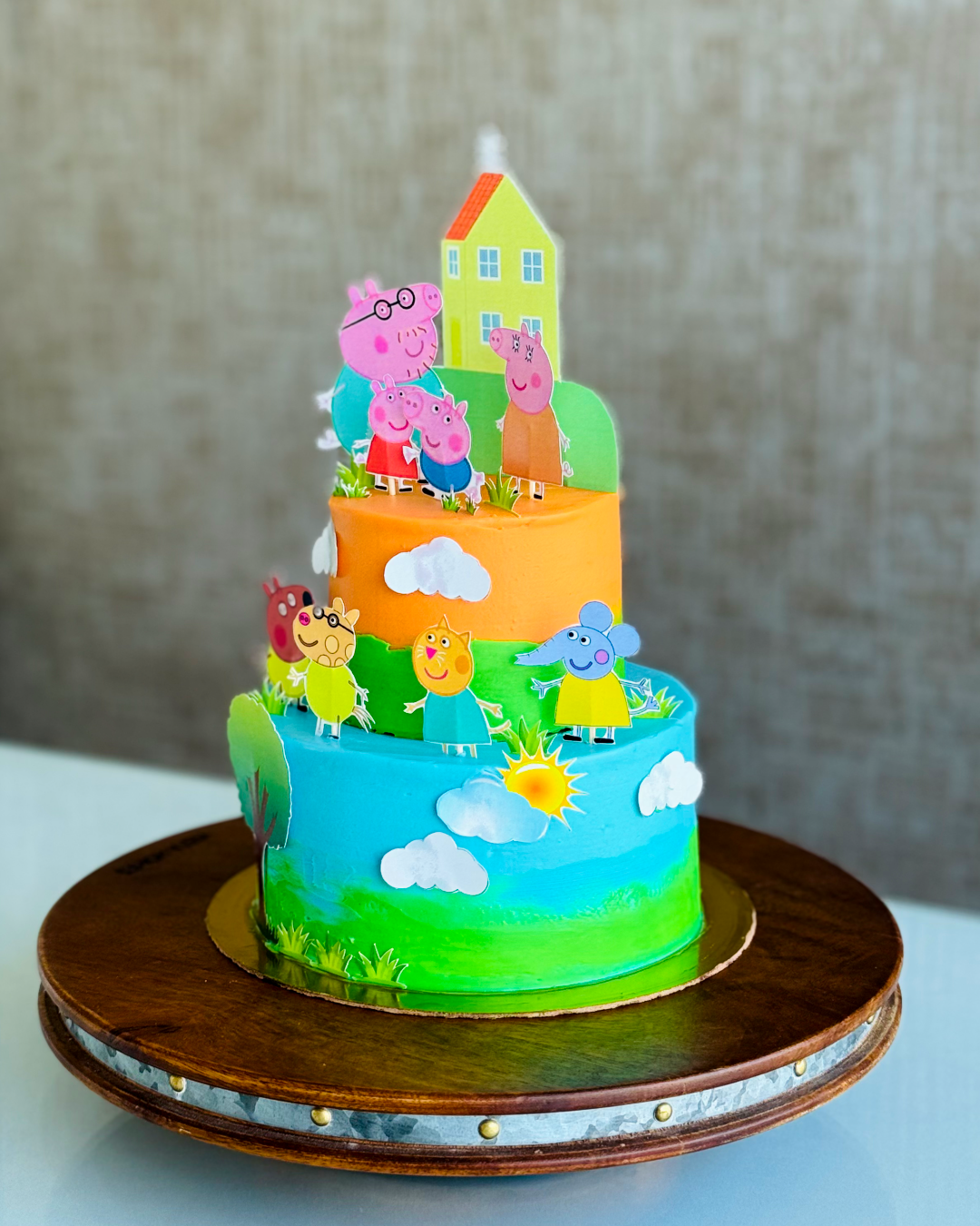 Peppa Pig Theme Cake (2 Tier Kids Birthday Cake) thumbnail 3