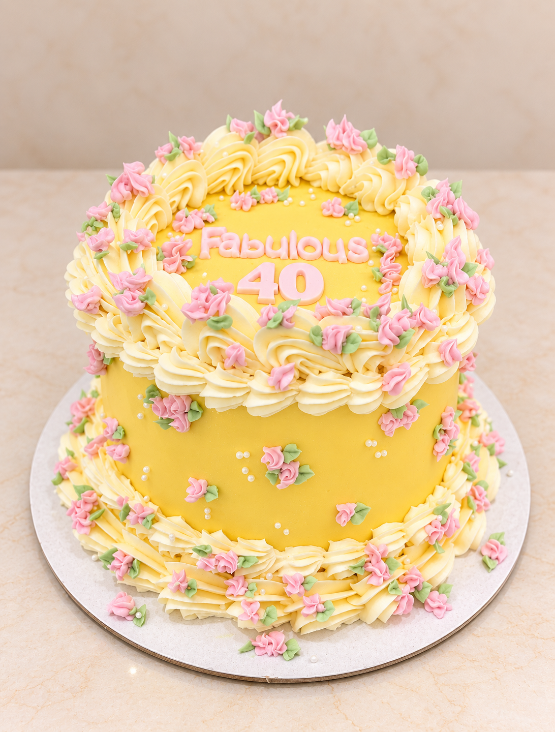 Yellow Floral 40th Birthday Cake thumbnail 3