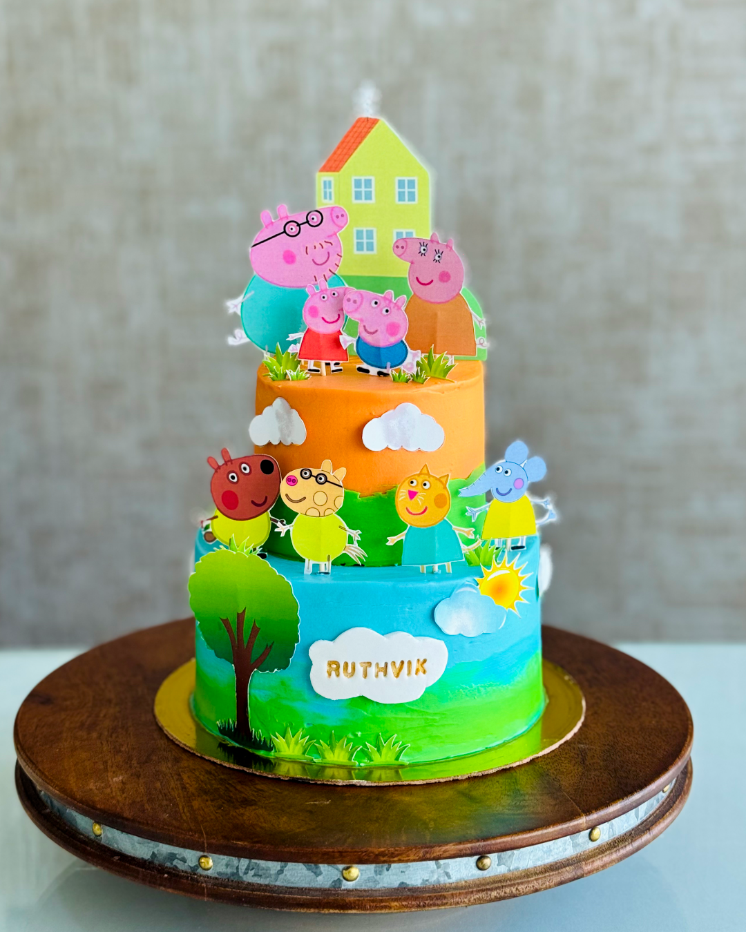 Peppa Pig Theme Cake (2 Tier Kids Birthday Cake) thumbnail 4